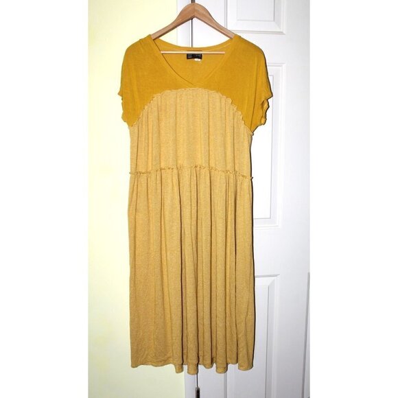 Anthropologie Saturday/Sunday Golden Yellow Tiered Midi Dress Size S Cozy - Picture 2 of 7